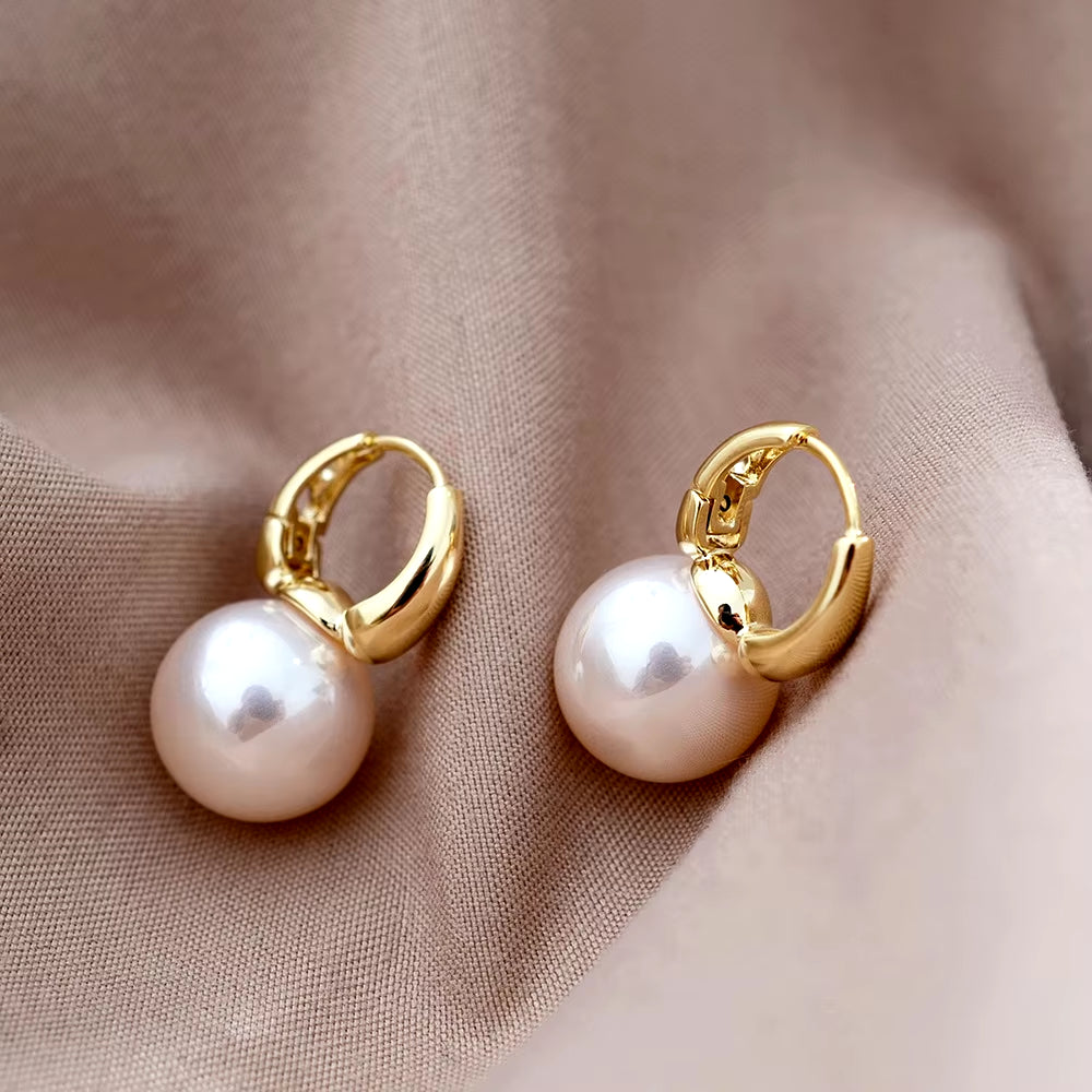 Pearl Drop Hoop Earrings