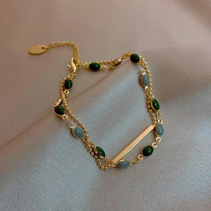 Ella Dubbelradigt Kristallarmband i Guld