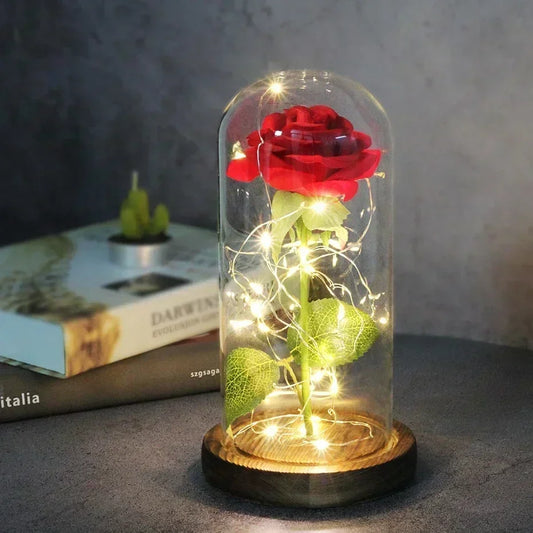 Artificial Flowers Beauty and the Beast Eternal Rose in Glass Cover Valentine'S Day Wedding Birthday Decor for Gift