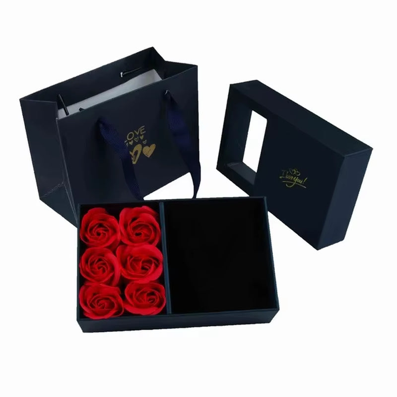 Window Opening Jewelry Box Romantic 6 Rose Pendants Ring Bracelet Valentine'S Day Eternal Flower Jewelry Gift Packaging Box Bag